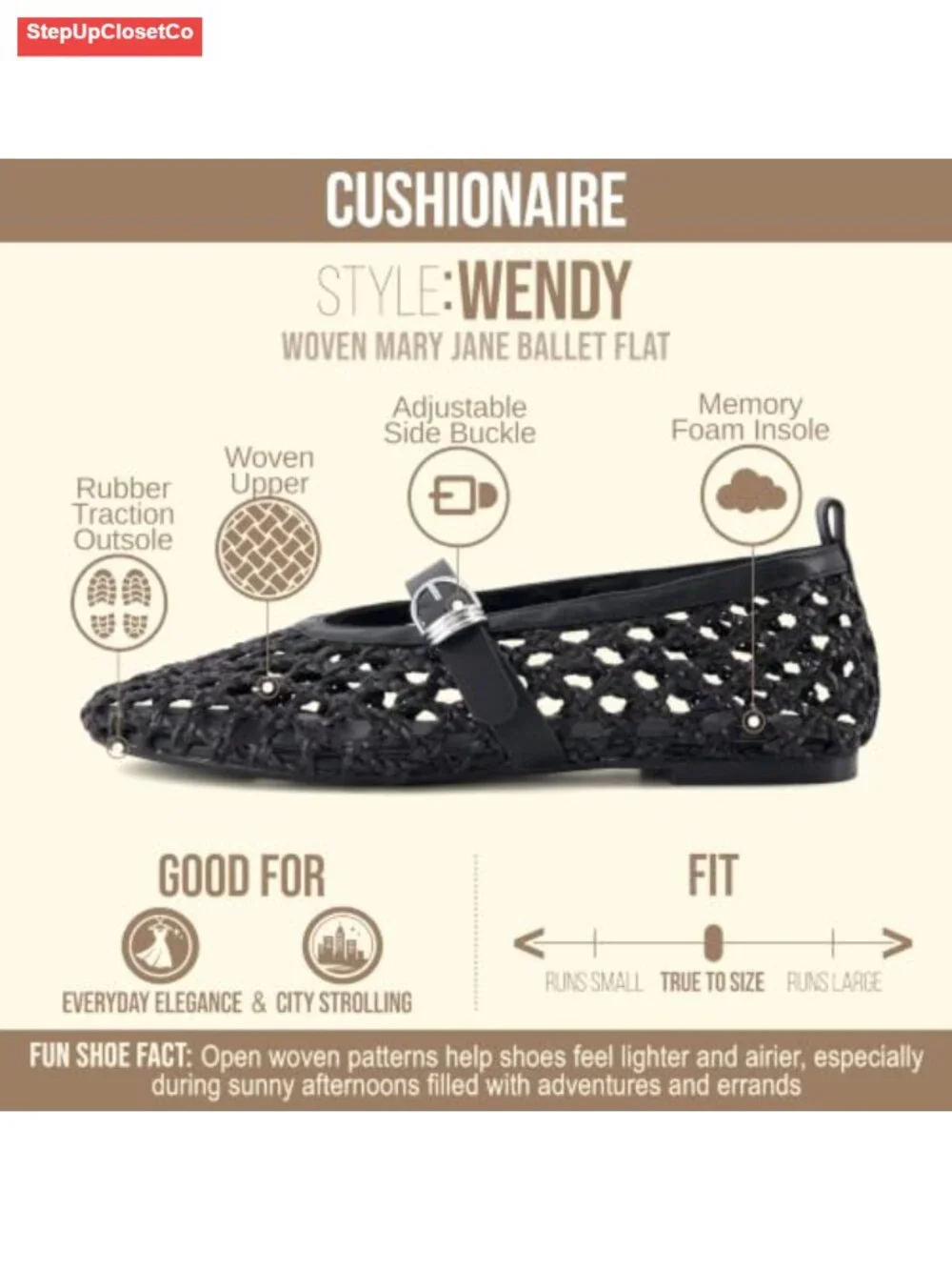 Woven Mary Jane Flats Women Memory Foam Adjustable Buckle